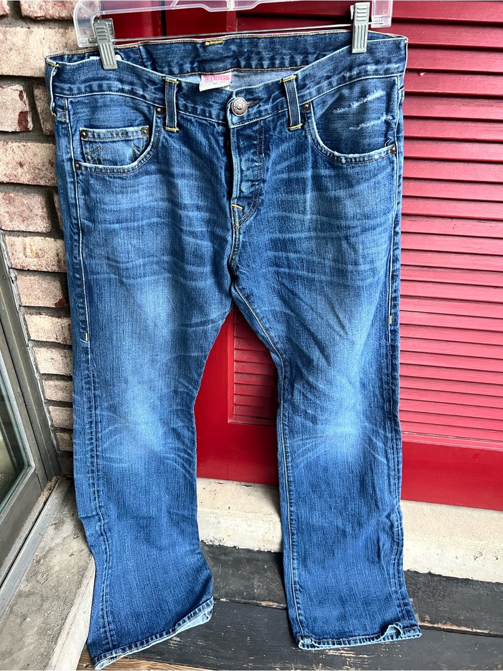 True Religion TRBJ Patch Straight Leg Button Fly Men's Denim Jeans Size 32